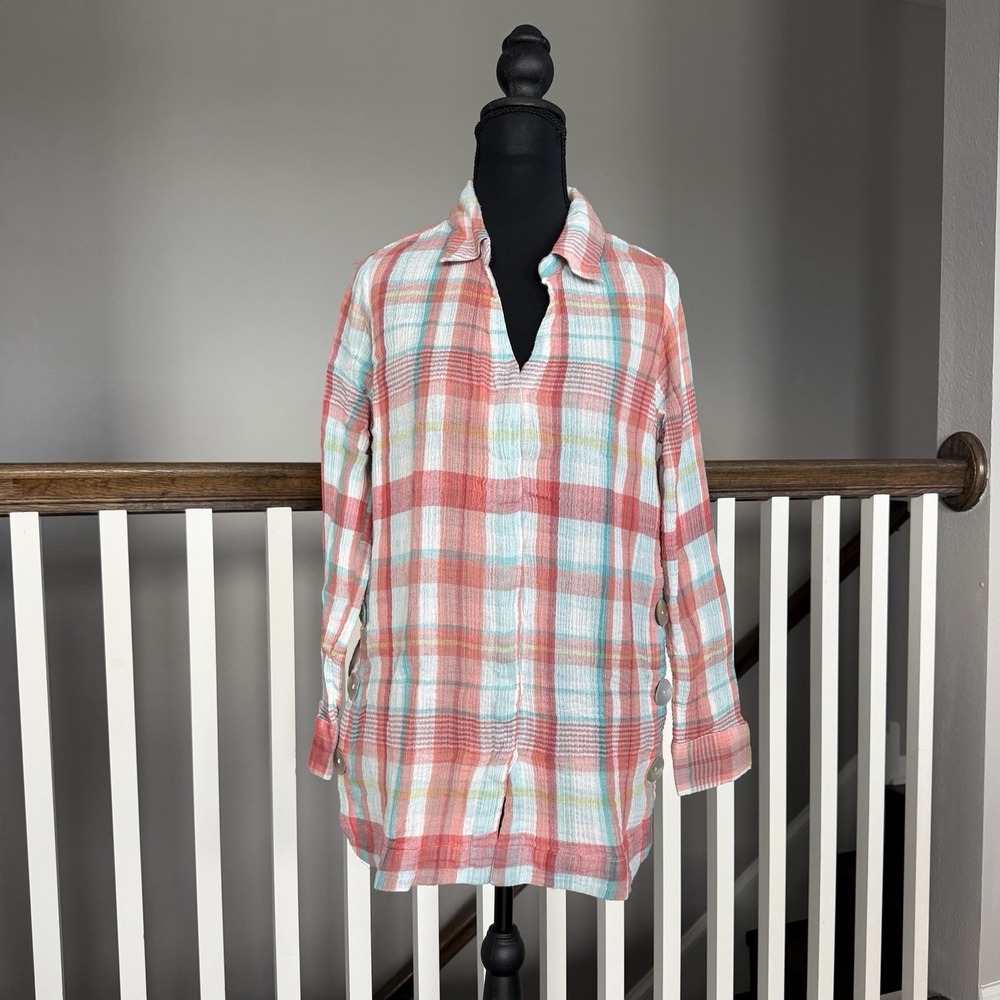 Soft Surroundings Cotton‎ Gauze Long Sleeve Button Up Muslin Boho Western Travel